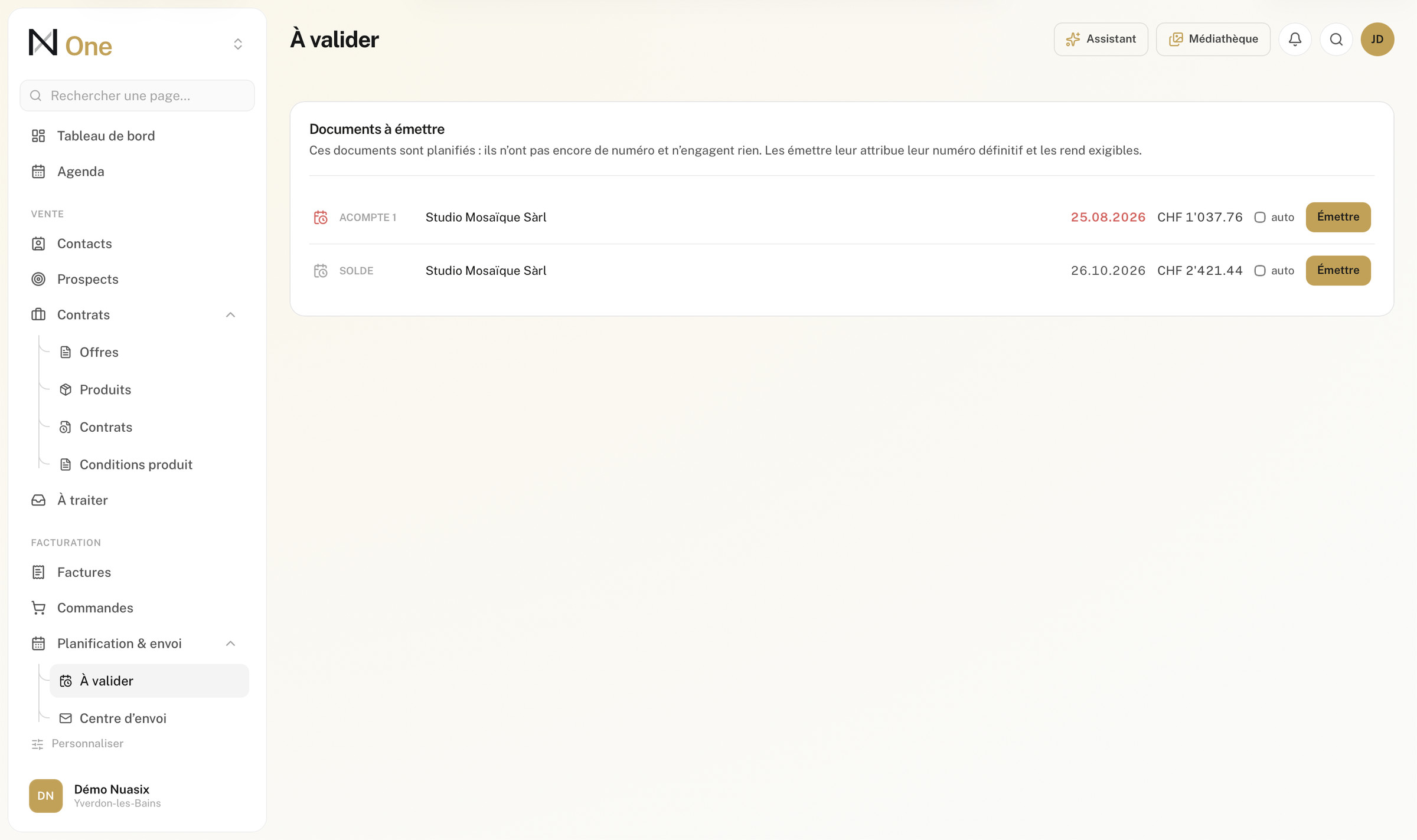 Les documents à émettre, en attente de validation