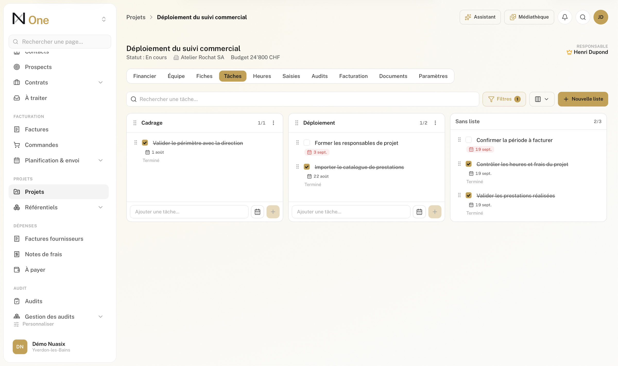 Le tableau d'un projet, ses listes et ses cartes
