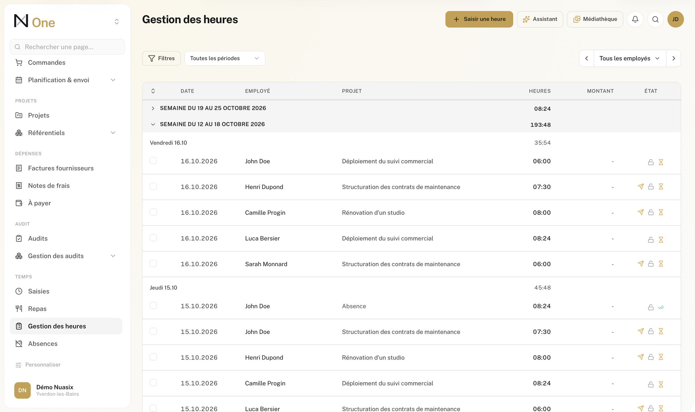 La gestion des heures, facturables ou non, facturées ou non