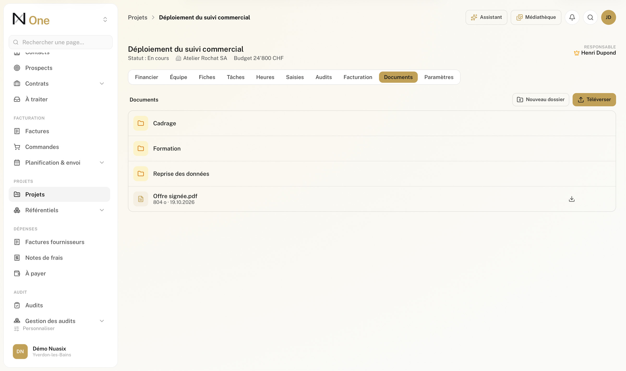 Les documents d'un projet, rangés en dossiers