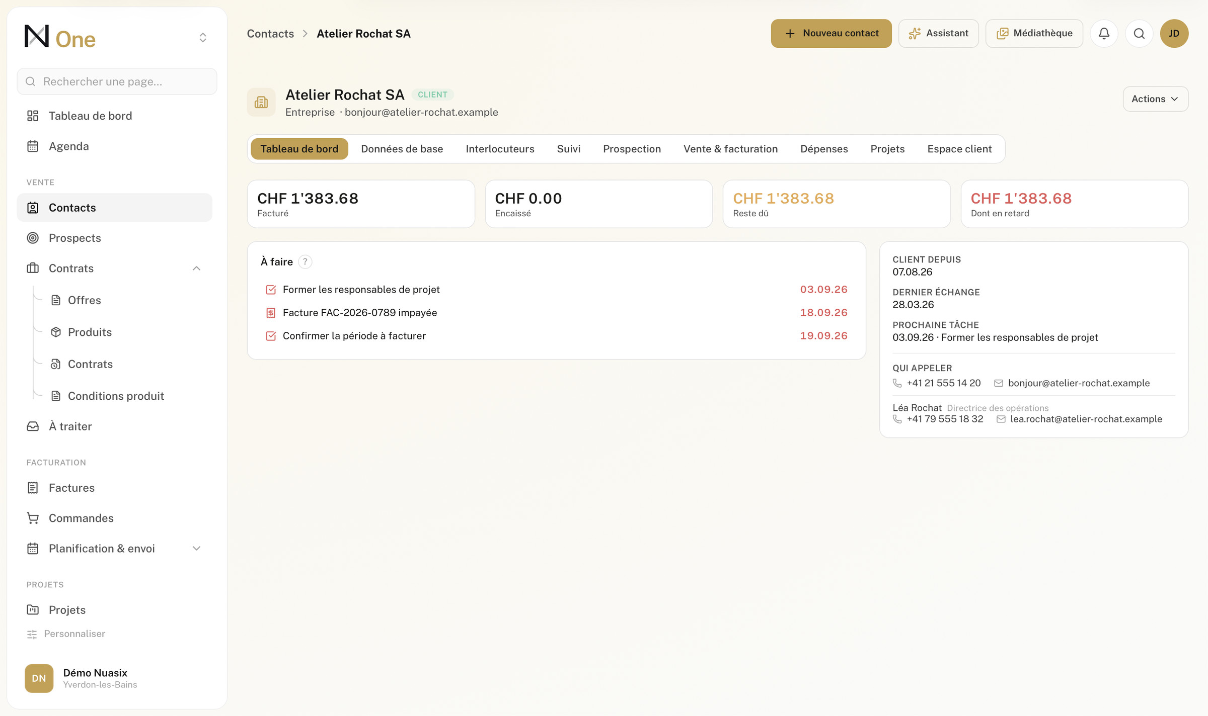 La fiche d'un client, ses interlocuteurs et le pilotage de ses actions