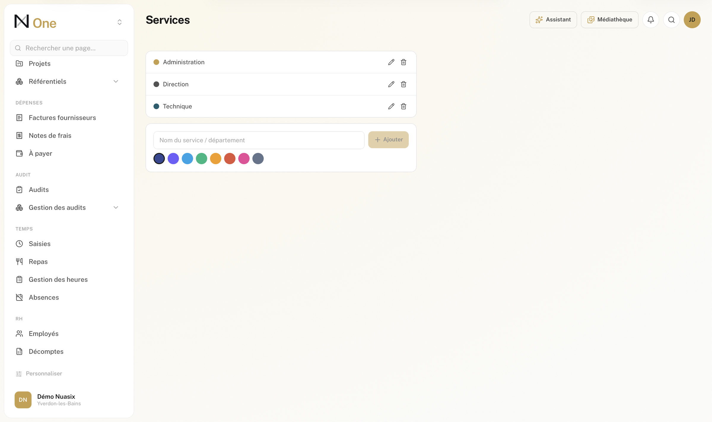 Les services de l'organisation