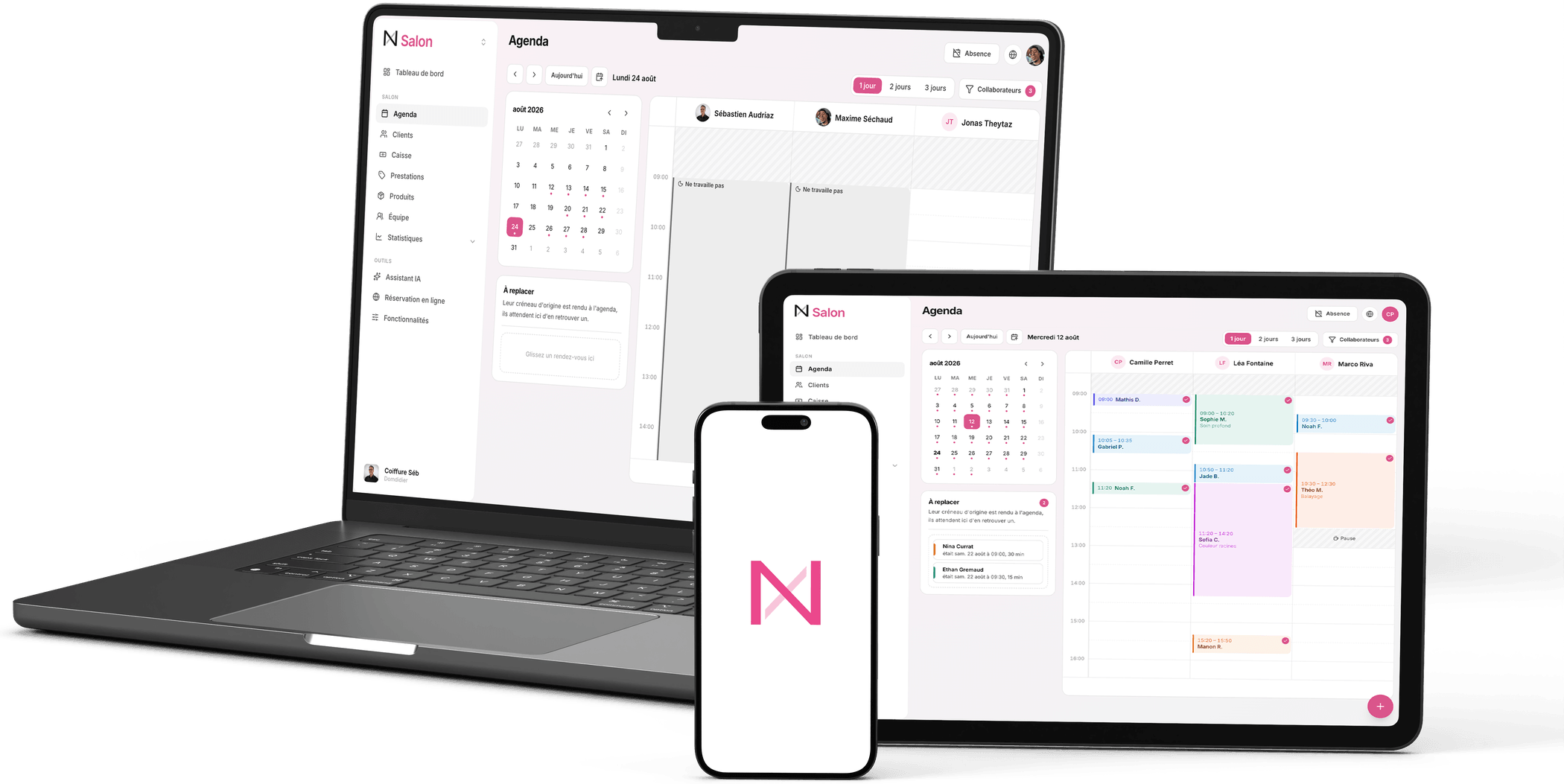 Nuasix geöffnet auf einem Laptop, einem Tablet und einem Telefon